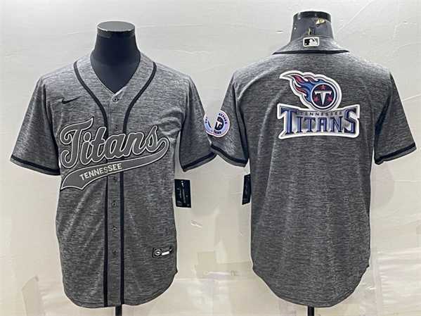 Mens Tennessee Titans Gray Team Big Logo With Patch Cool Base Stitched Baseball Jersey->tennessee titans->NFL Jersey